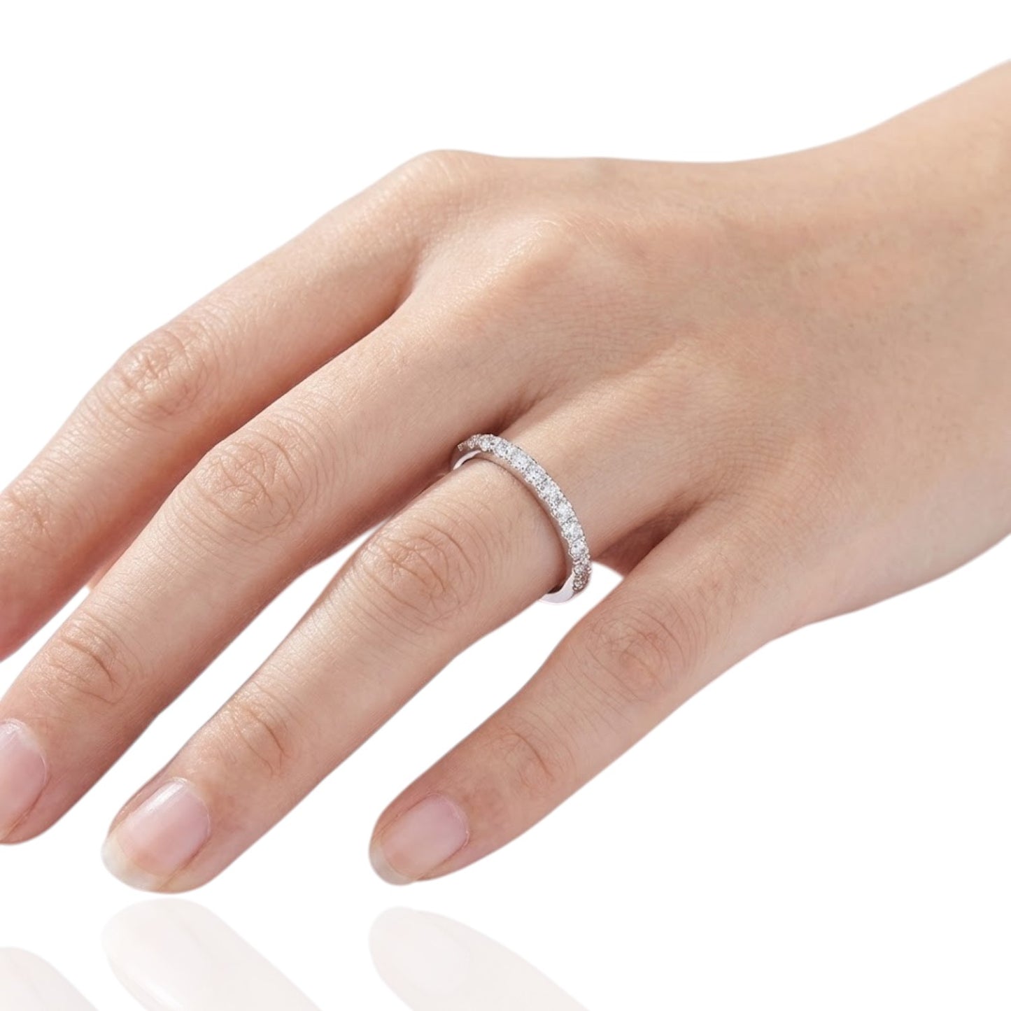 Sterling Silver Half Eternity Ring 2 mm Pave Set Round CZ Stone RCZ0380501