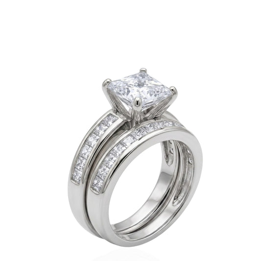 Sterling Silver Double Set Ring Square CZ Stone RCZ8149