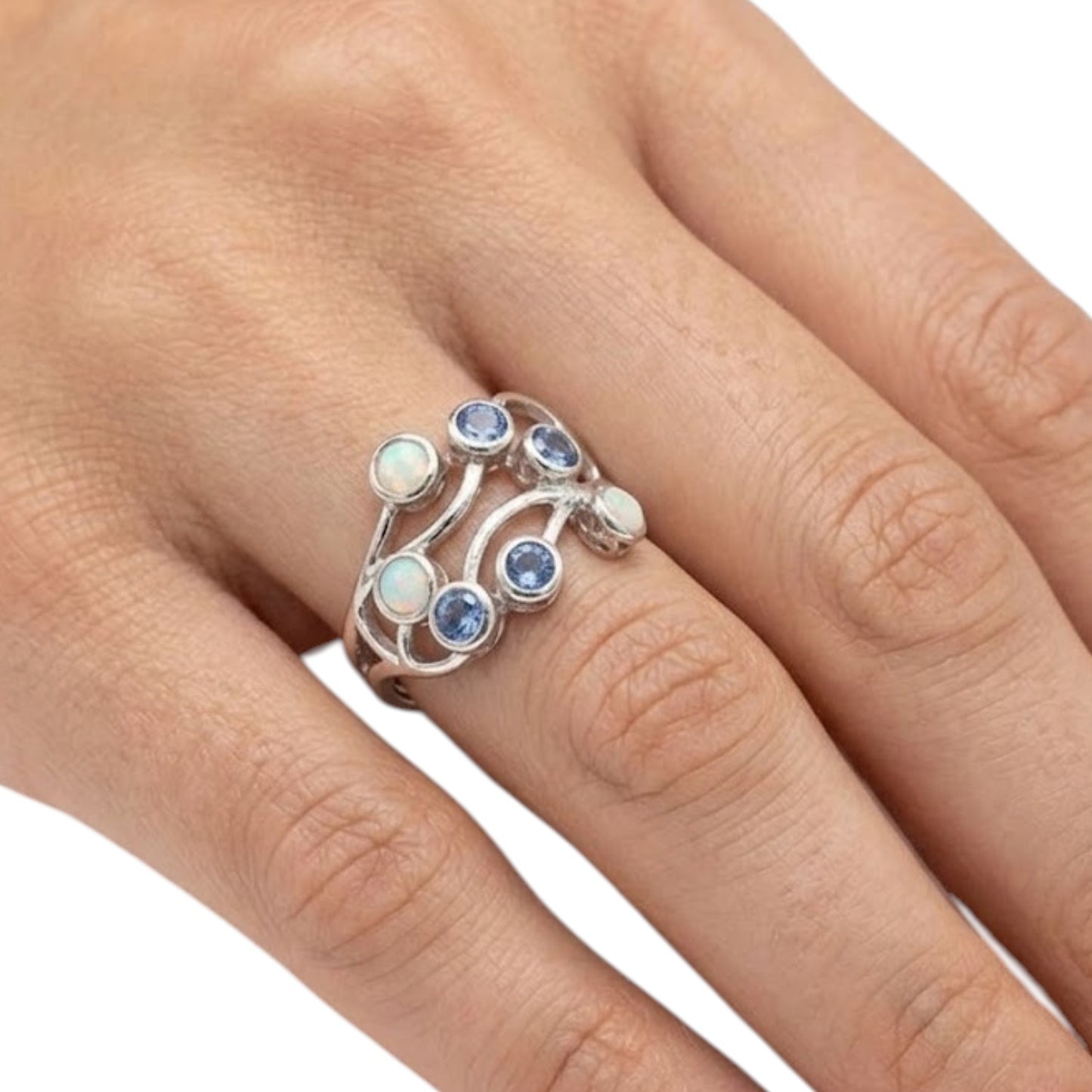 Sterling Silver White-Blue Opal Ring RCZ0559602