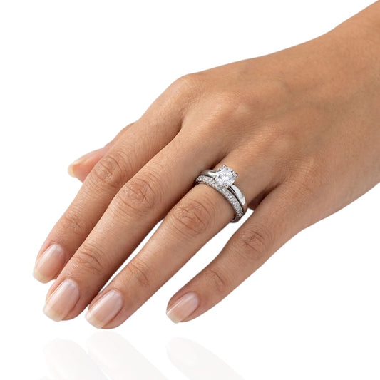 Sterling Silver Double Set Ring CZ Stone RCZ8137