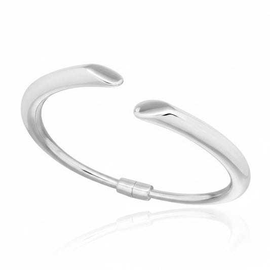 Plain sterling silver bangle, open cuff design, 6 mm width, 50 x 60 mm size, elegant and versatile jewelry piece.