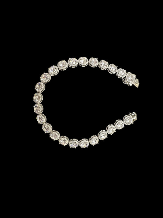 Sterling Silver Cz Halo Tennis Bracelet BCZ001