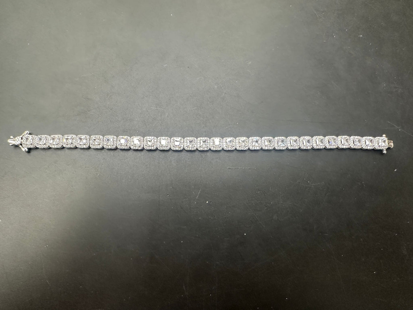 Sterling Silver Square-Cut Halo Cz Bracelet BCZ002