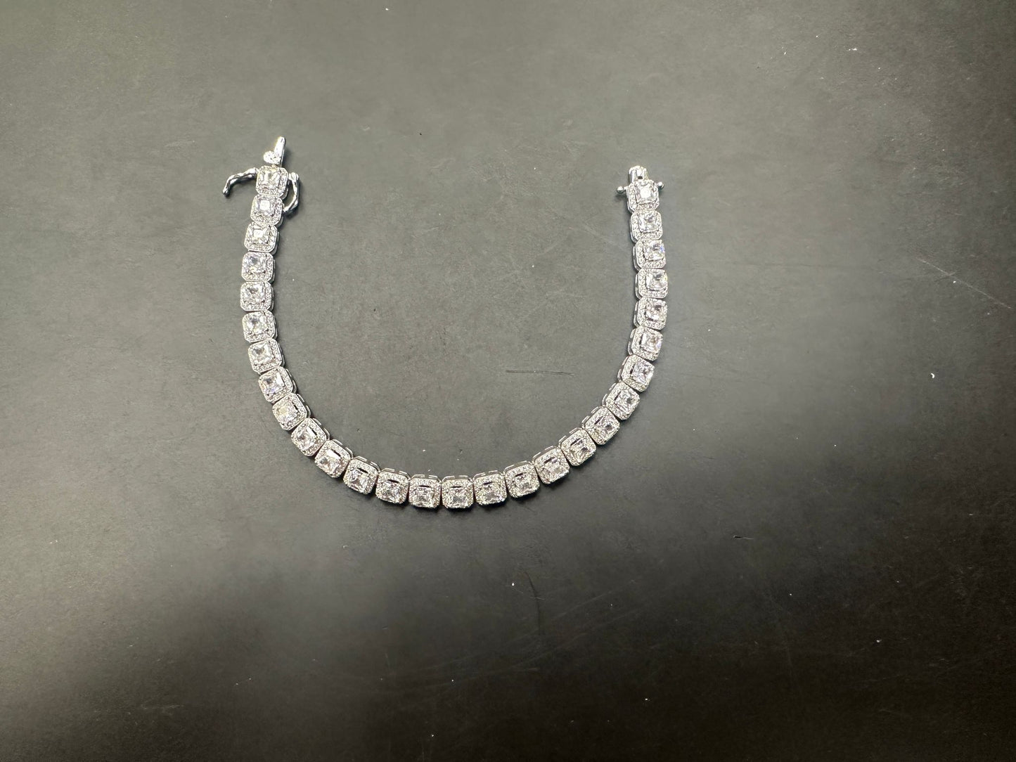 Sterling Silver Square-Cut Halo Cz Bracelet BCZ002