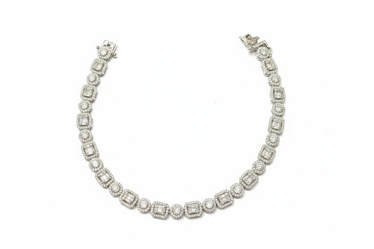 Sterling Silver CZ Round & Baguette Cut Halo Bracelet BCZ010