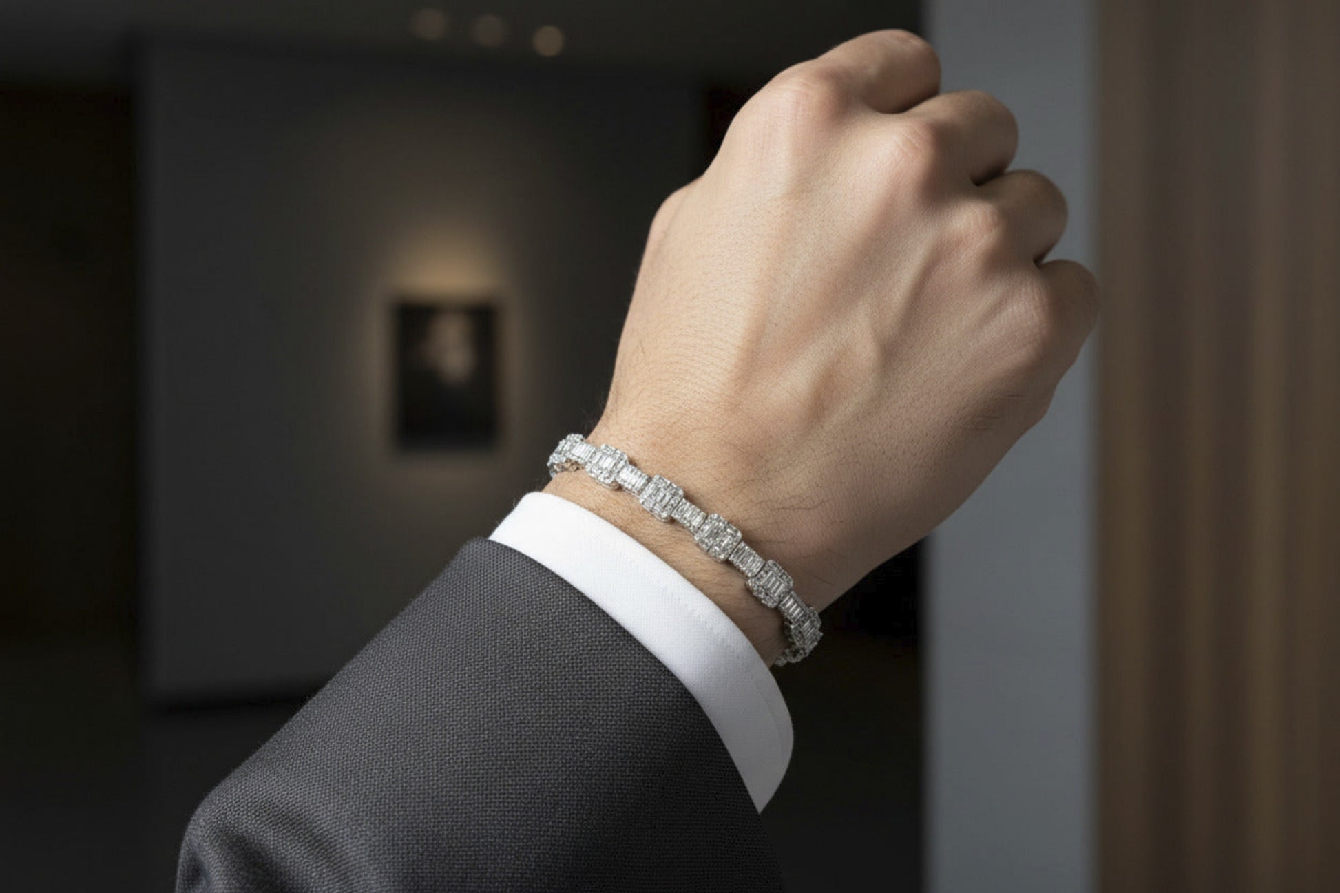Silver bracelet with clear baguette stones