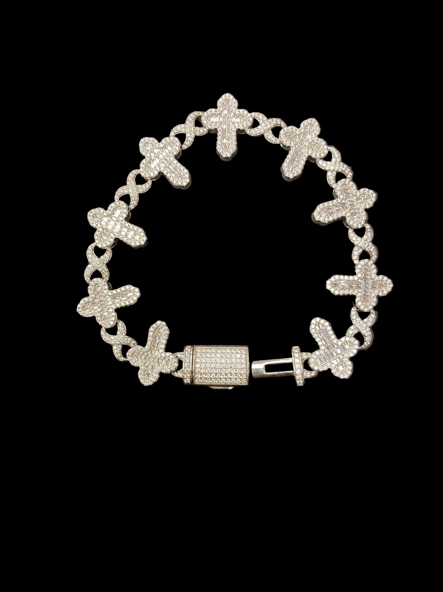 Sterling Silver 8.5" Cross Bracelet CZ Stone BCZ0327501