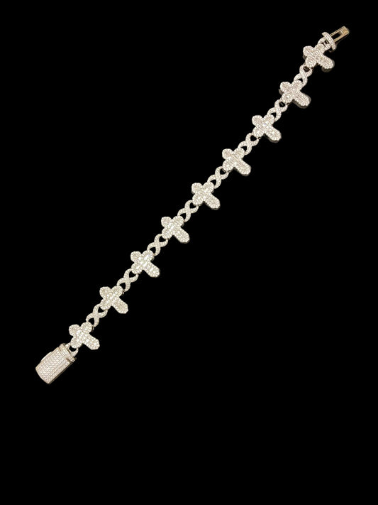 Sterling Silver 8.5" Cross Bracelet CZ Stone BCZ0327501