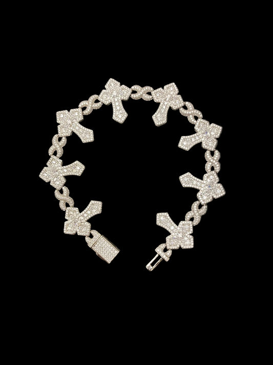 Sterling Silver 9" Cross Bracelet CZ Stone BCZ0374601