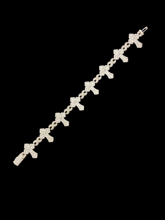 Sterling Silver 9" Cross Bracelet CZ Stone BCZ0374601