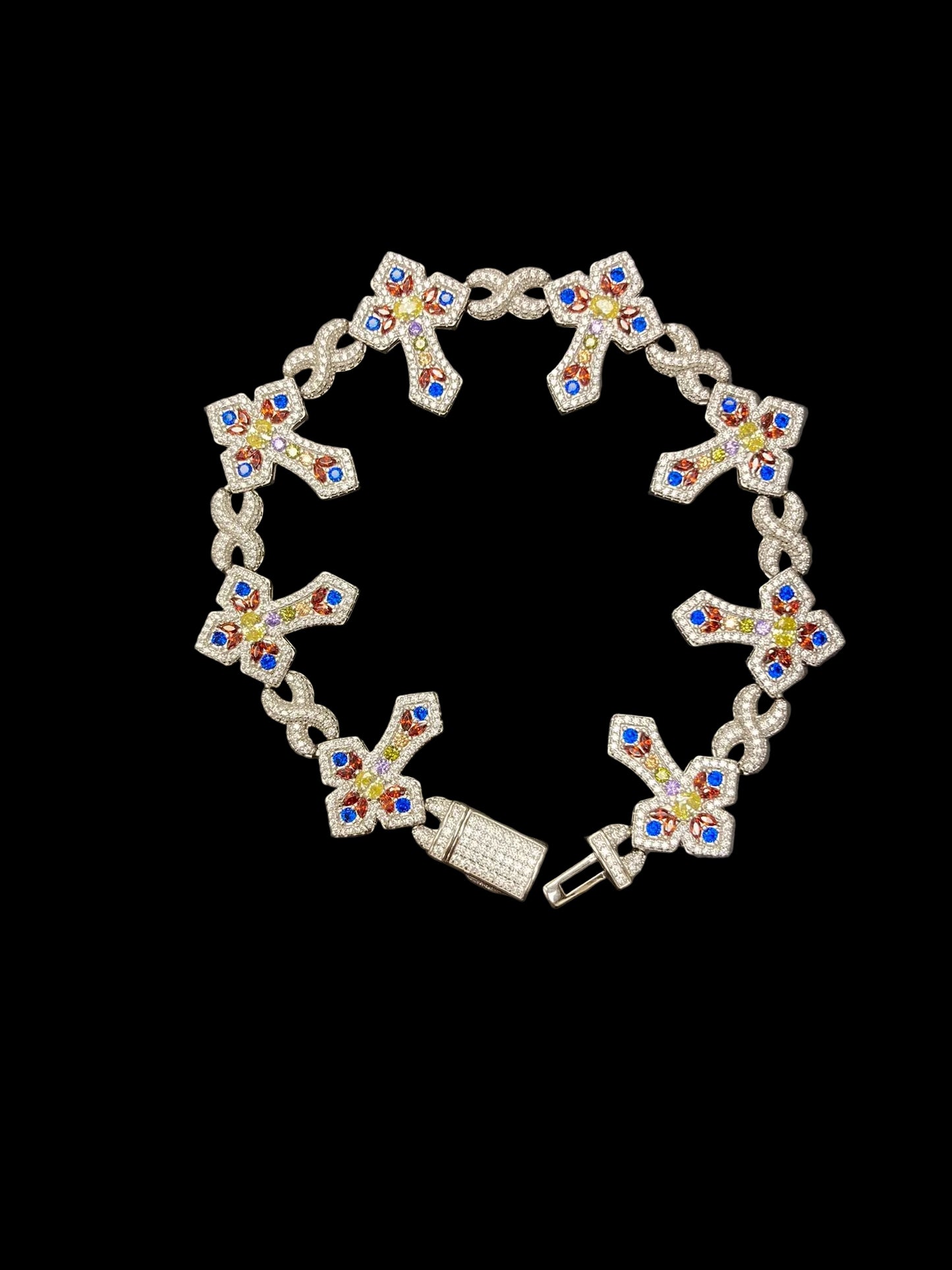 Sterling Silver 9" Cross Bracelet CZ Stone BCZ0374602