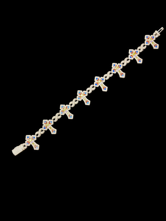 Sterling Silver 9" Cross Bracelet CZ Stone BCZ0374602