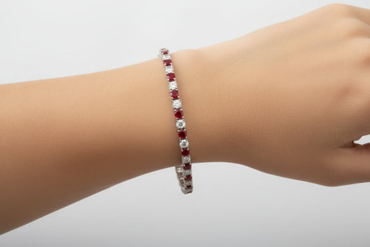 Sterling Silver 7.5" Tennis Bracelet Red-White 3 MM CZ Stone BRCZ106RW