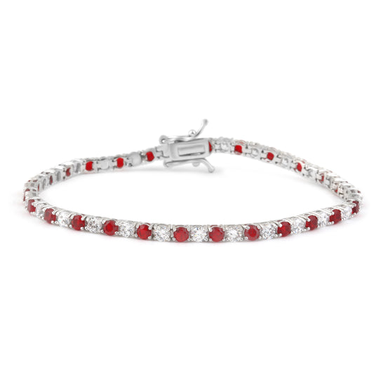 Sterling Silver 7.5" Tennis Bracelet Red-White 3 MM CZ Stone BRCZ106RW