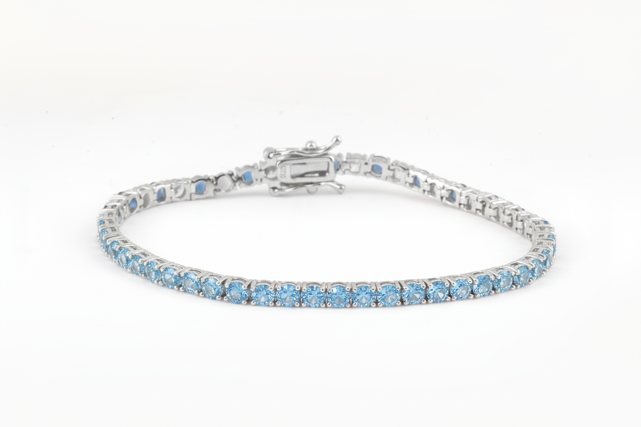 Sterling Silver Tennis Bracelet 4 mm Blue CZ Stone BRCZ106B