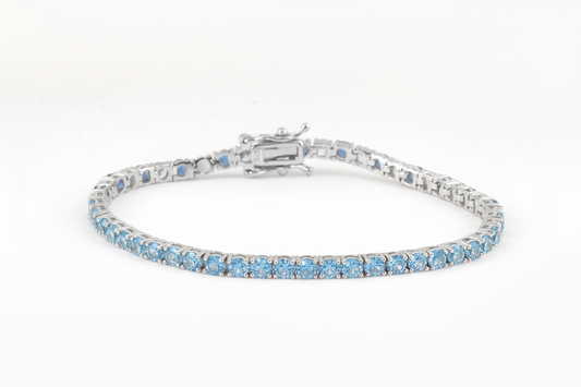 Sterling Silver Tennis Bracelet 4 mm Blue CZ Stone BRCZ106B