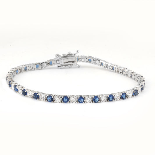 Sterling Silver 7.5" Tennis Bracelet White-Blue 3 MM CZ Stone BRCZ106WB