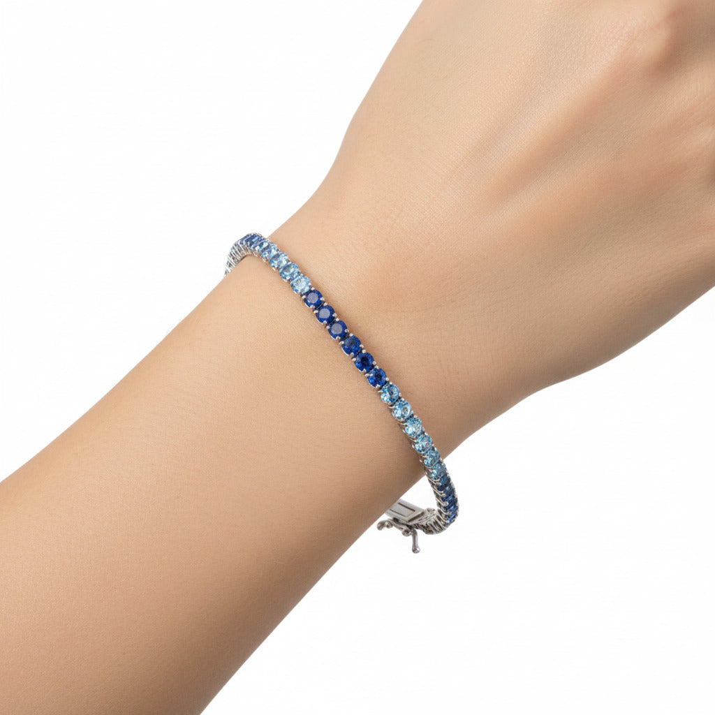 Sterling Silver 7.5" Tennis Bracelet Dark Blue 2 MM CZ Stone BRCZ106DB