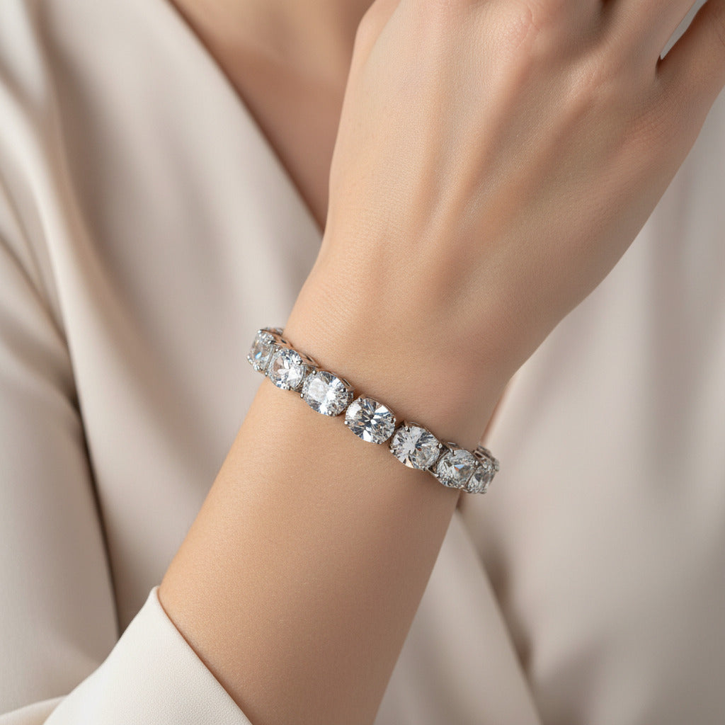 silver bracelet with oval stones