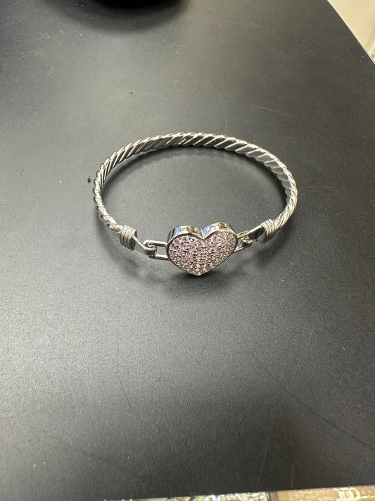 Sterling Silver Bangle Heart Shape Pink CZ Stone BG001