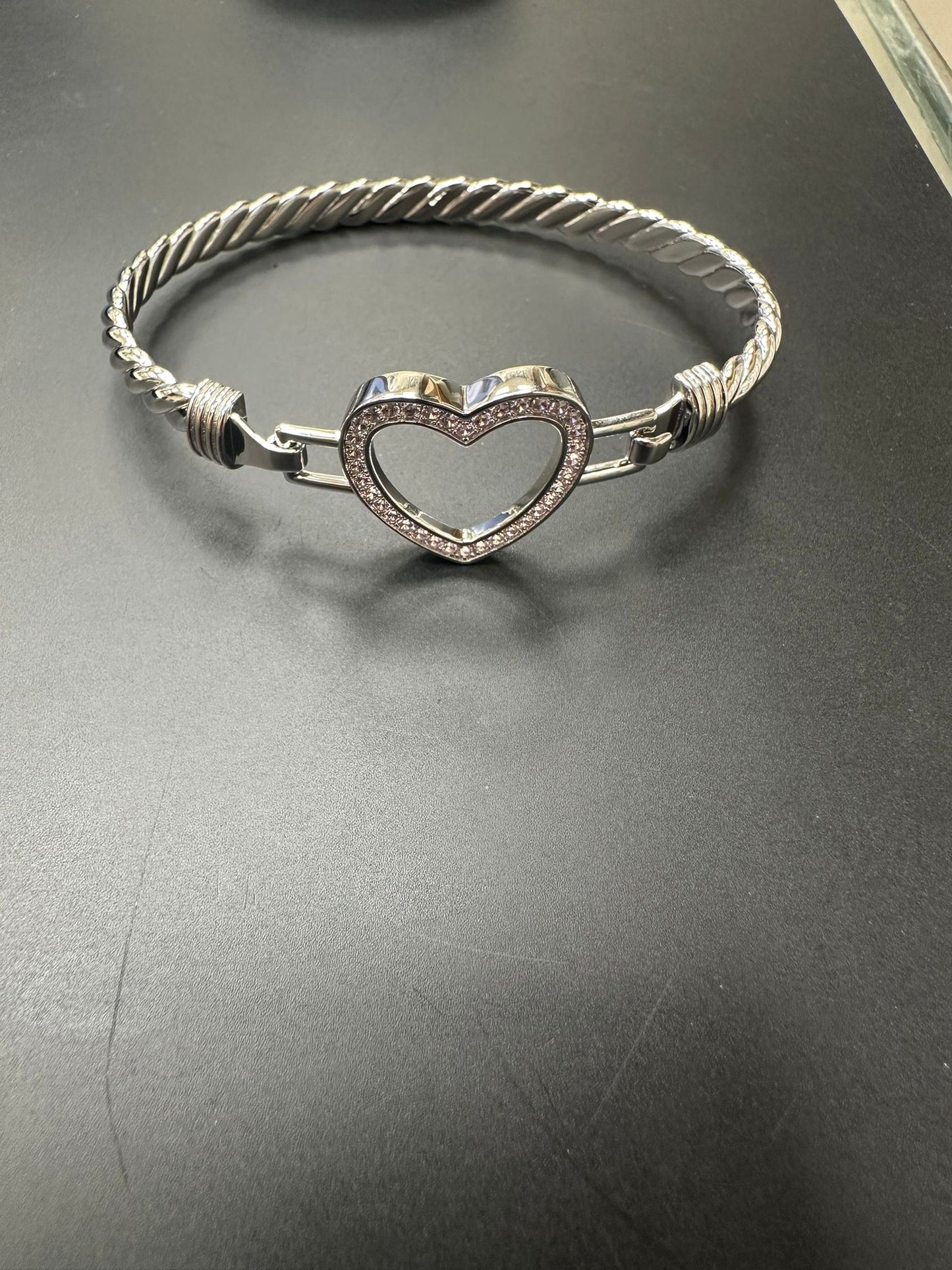 Sterling Silver Bangle Heart Shape Pink CZ Stone BG003