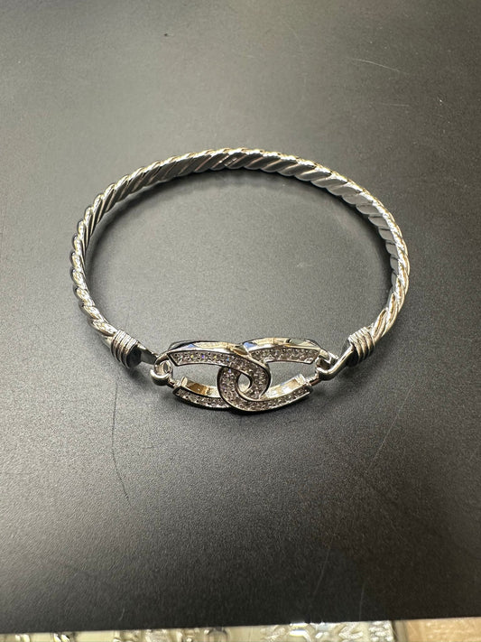 Sterling Silver Bangle Lock Shape CZ Stone BG008