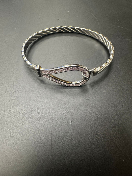 Sterling Silver Bangle Oval Pink CZ Stone BG011