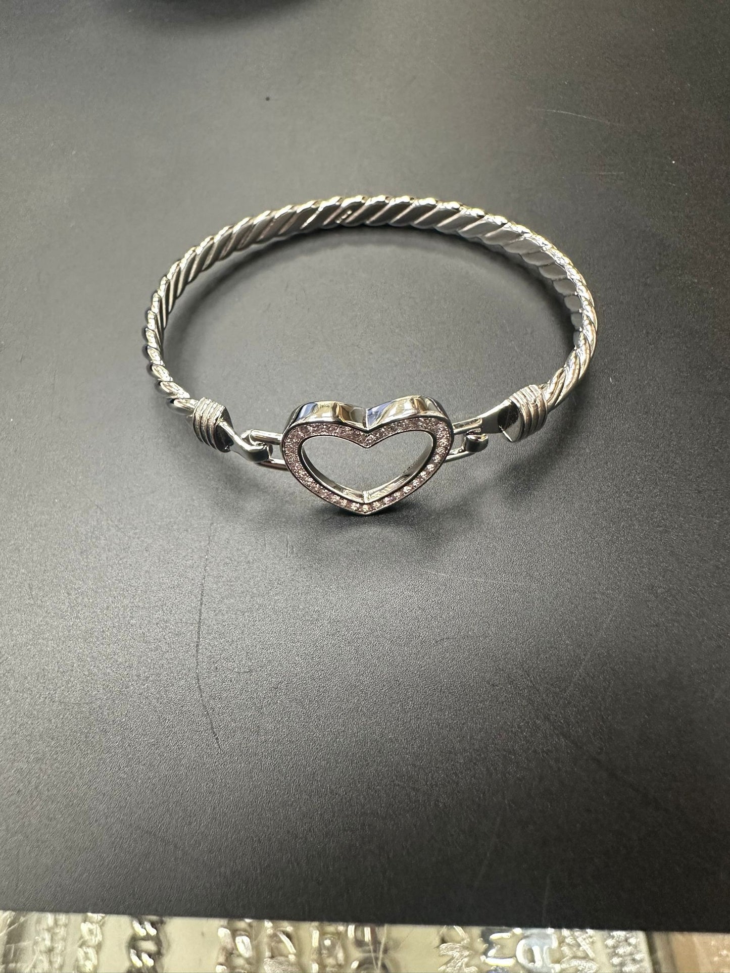 Sterling Silver Bangle Heart Shape Pink CZ Stone BG016