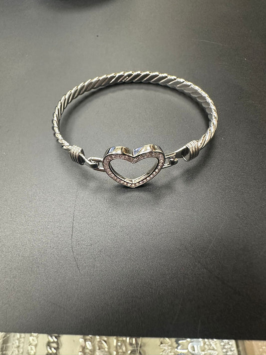 Sterling Silver Bangle Heart Shape Pink CZ Stone BG016