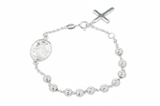 Sterling Silver Rosary Bracelet BR201290040 with 5 mm balls and cross design.