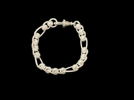 Sterling Silver Plain Pattern Figaro Rollerball Bracelet BRC006