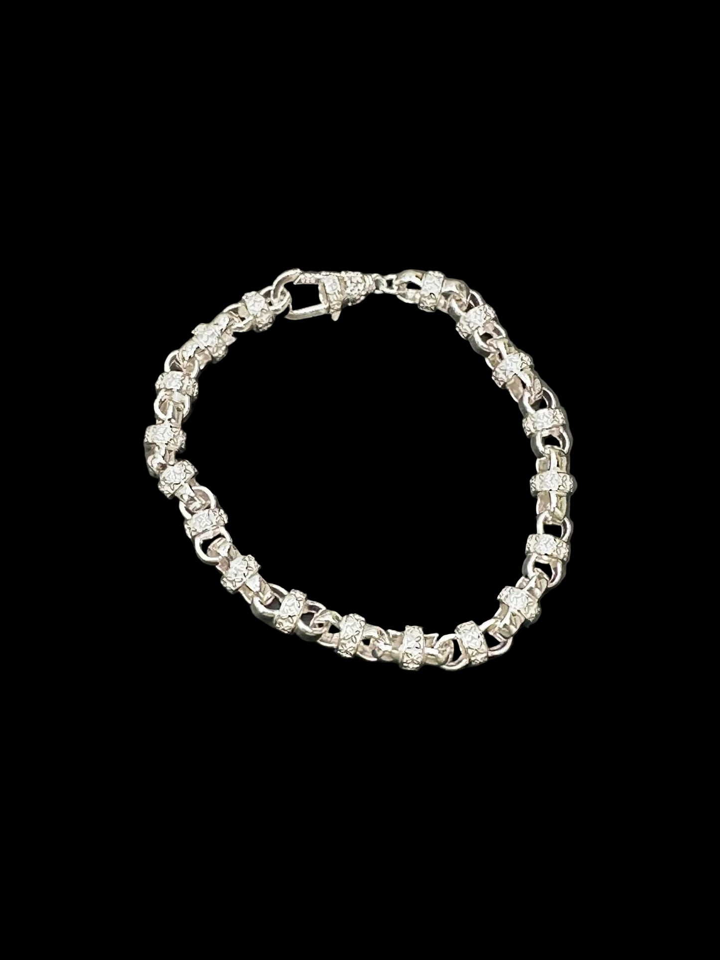 Sterling Silver Belcher Bracelet BRC014 featuring intricate designs and a secure clasp, perfect for elegant styling.