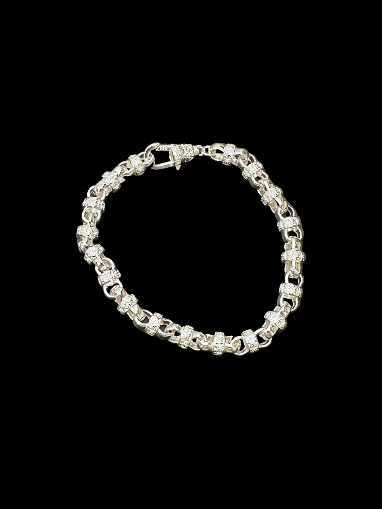 Sterling Silver Belcher Bracelet BRC014 featuring intricate designs and a secure clasp, perfect for elegant styling.