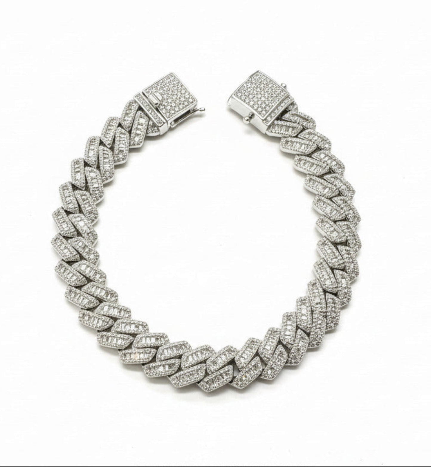 Sterling Silver Baguette Set Prong Cuban Chain BRCZ003.9"