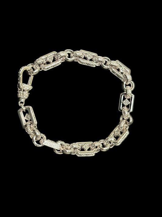 Sterling Silver Cz Pattern Gypsy-Link Bracelet BRC007