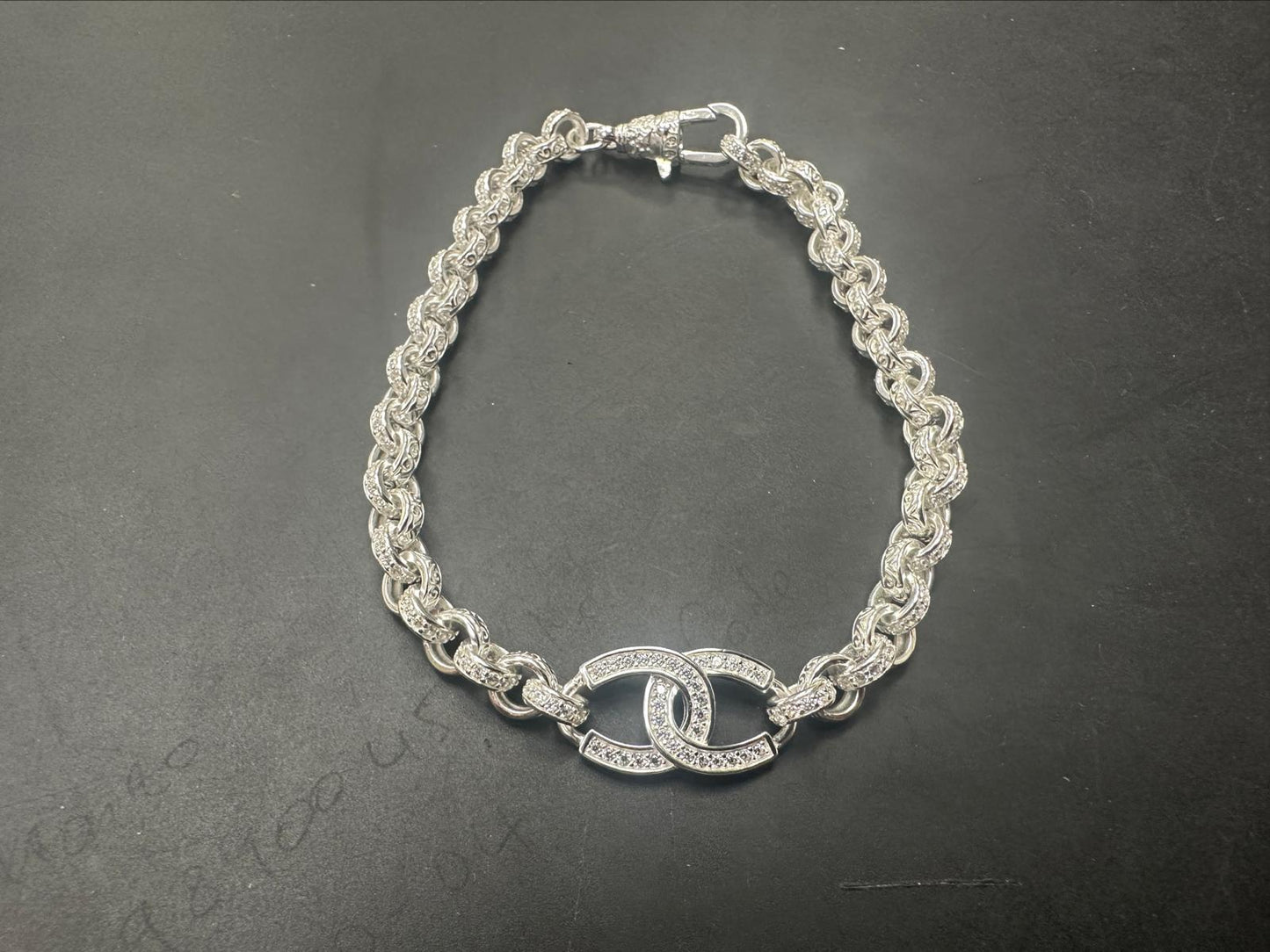 Sterling Silver Cz Pattern Double Horseshoe Belcher Bracelet BRCZ008