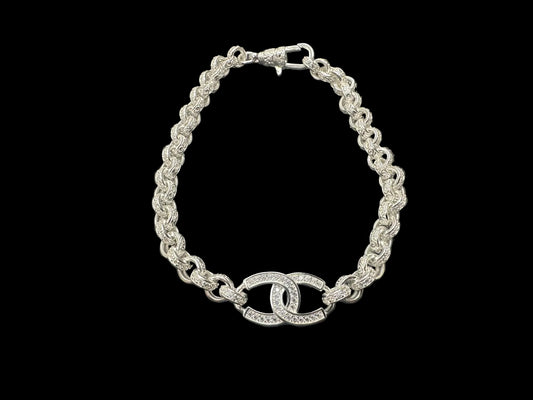 Sterling Silver Cz Pattern Double Horseshoe Belcher Bracelet BRCZ008