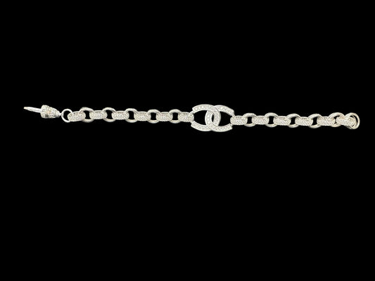 Sterling Silver Cz Pattern Double Horseshoe Belcher Bracelet BRCZ009