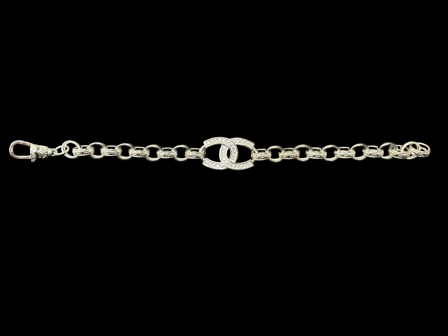 Sterling Silver Cz Plain Pattern Link Double Horseshoe Belcher Bracelet BRCZ010