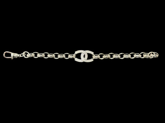 Sterling Silver Cz Plain Pattern Link Double Horseshoe Belcher Bracelet BRCZ010