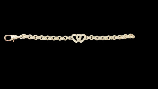 Sterling Silver Cz Pattern Link Open Double Heart Belcher Bracelet BRCZ015