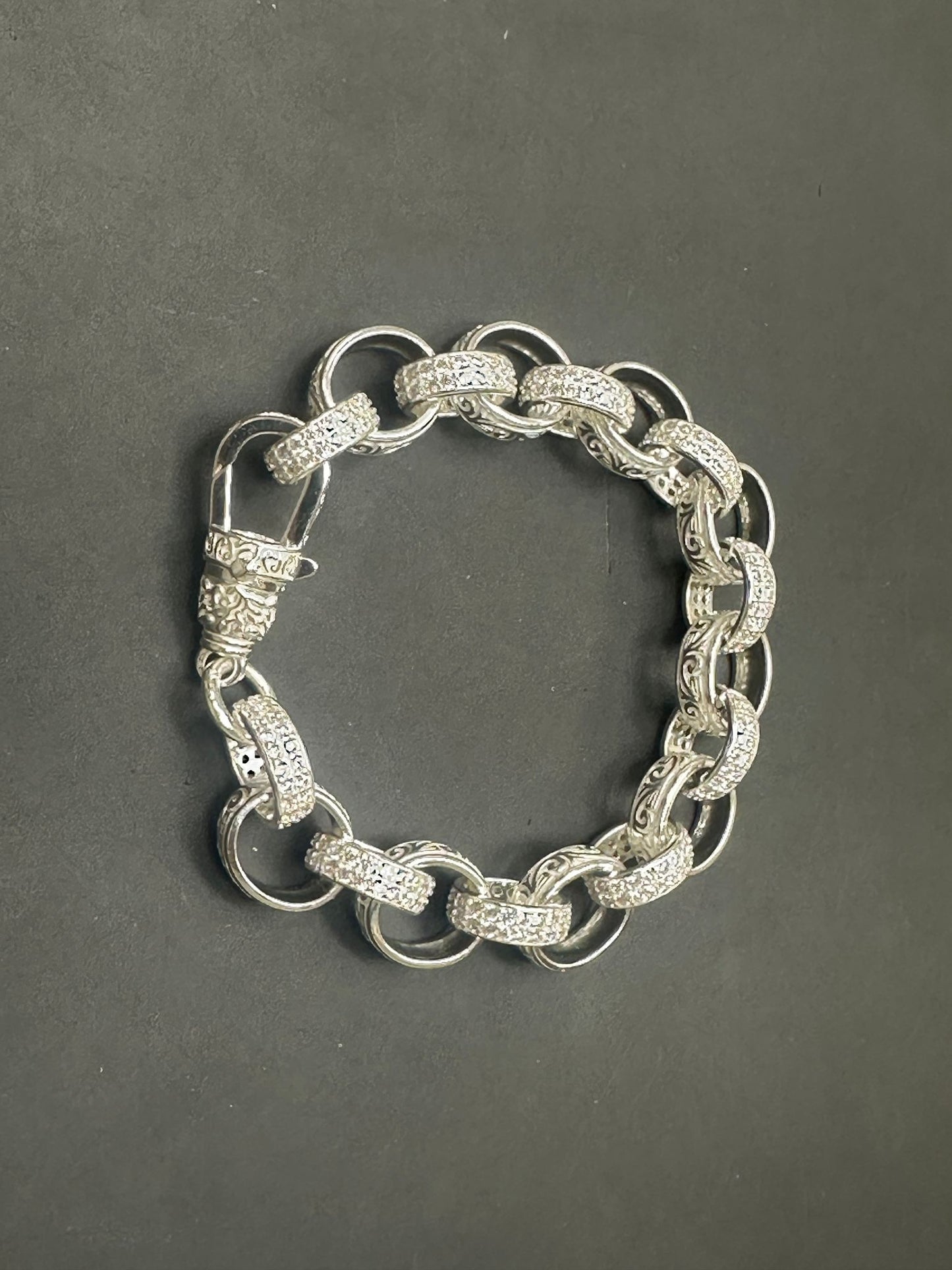 Sterling Silver Cz Pattern Belcher Bracelet BRCZ019