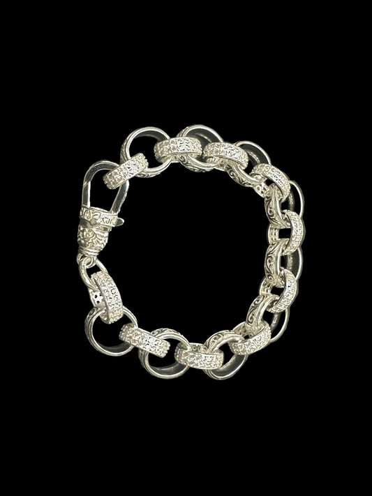 Sterling silver Cz belcher bracelet with a sparkling pattern design, BRCZ019.