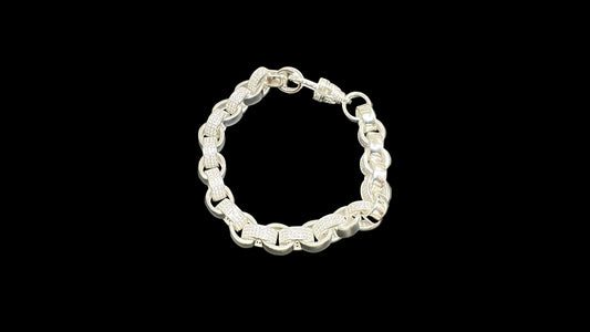 Sterling silver Cz belcher bracelet with plain polished links, showcasing elegant design. BRCZ021.