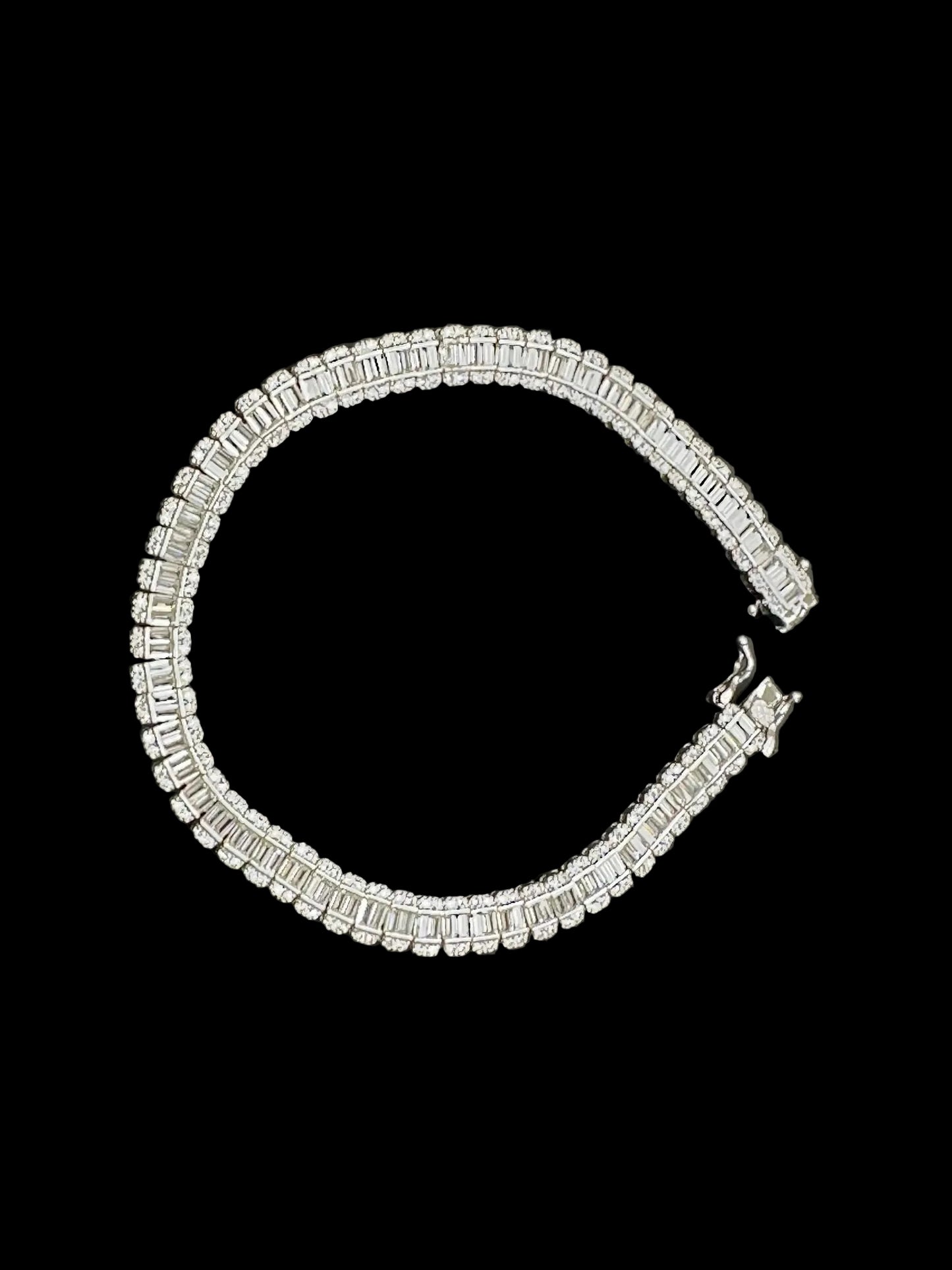 Sterling Silver Cz Iced Out Baguette Tennis Bracelet BRCZ026 showing sparkling baguette cut stones.