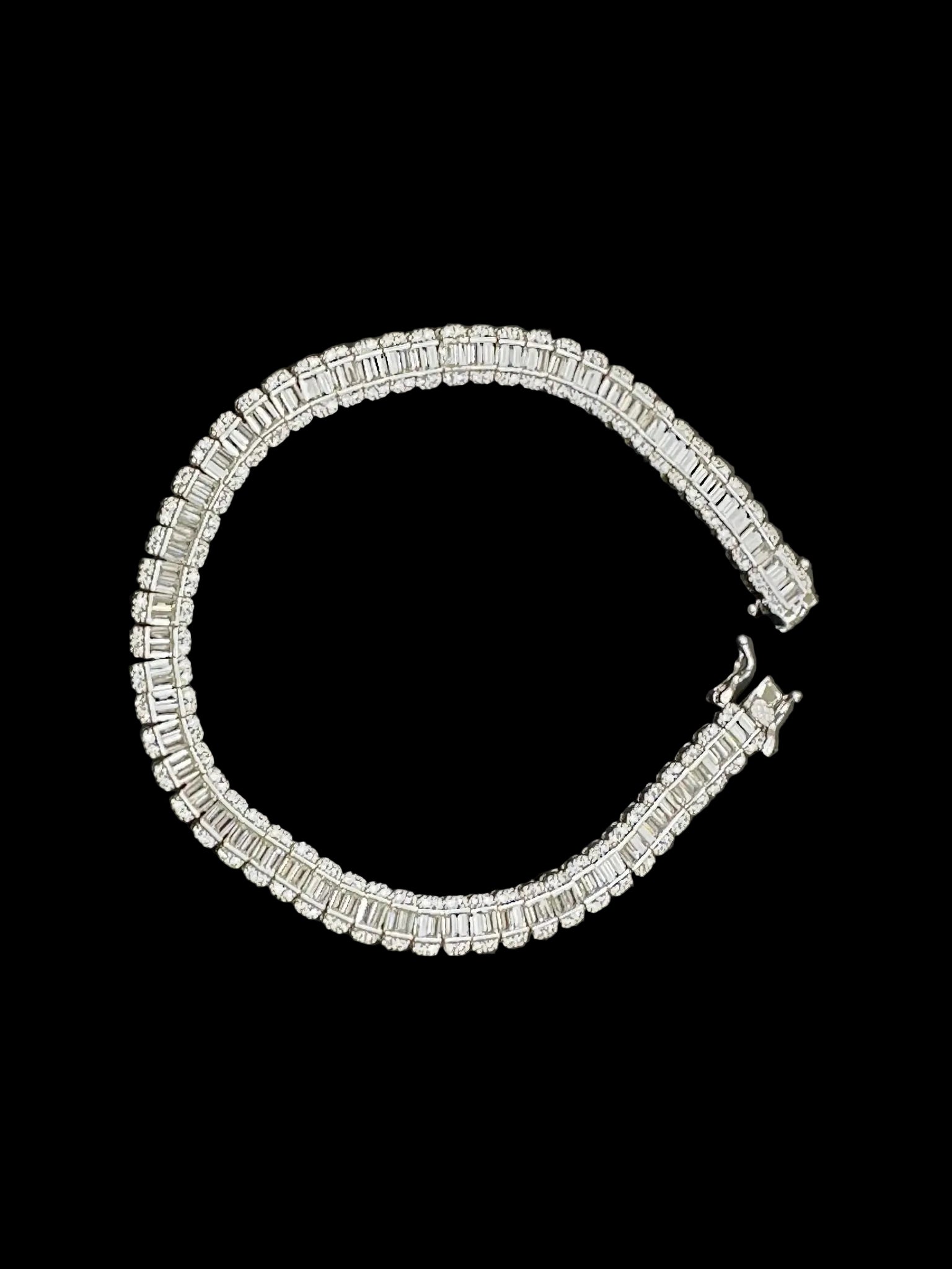 Sterling Silver Cz Iced Out Baguette Tennis Bracelet BRCZ026 showing sparkling baguette cut stones.