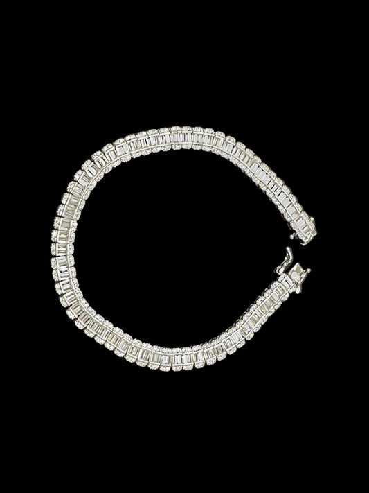 Sterling Silver Cz Iced Out Baguette Tennis Bracelet BRCZ026 showing sparkling baguette cut stones.