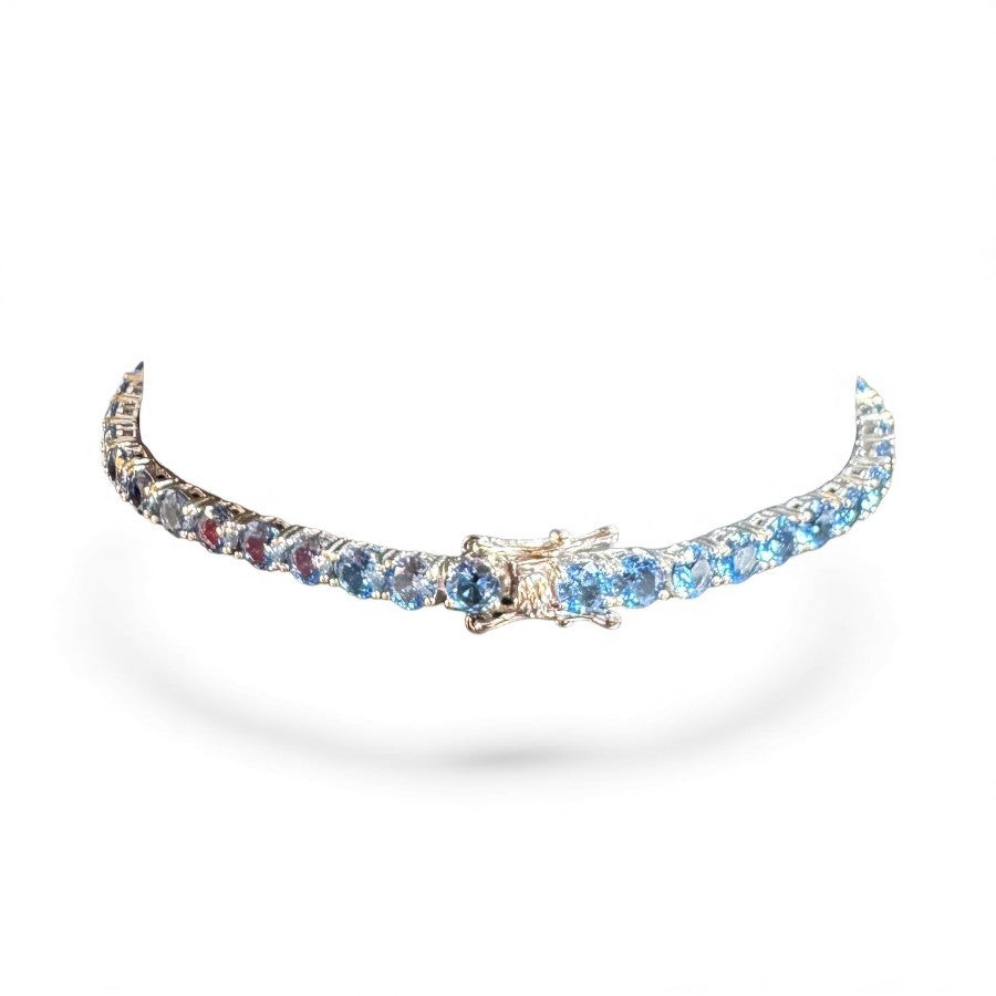 Sterling Silver Bracelet Red CZ Stone 3 mm 7" BRCZ106