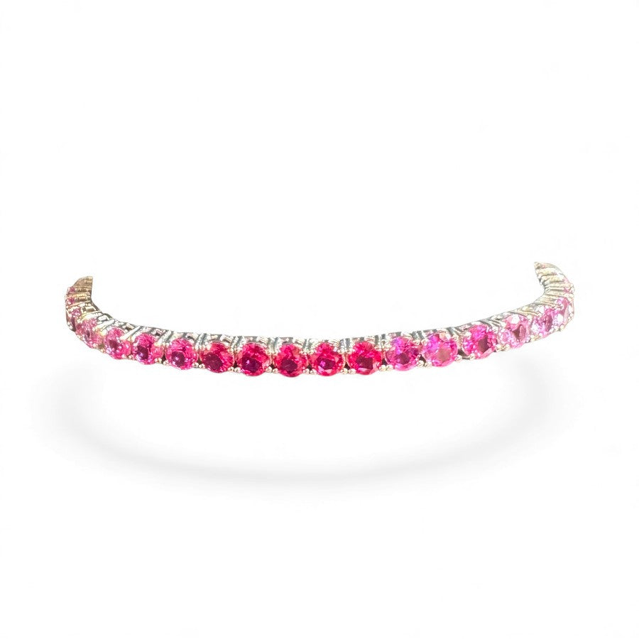 Sterling Silver Bracelet Red CZ Stone 3 mm 7" BRCZ106