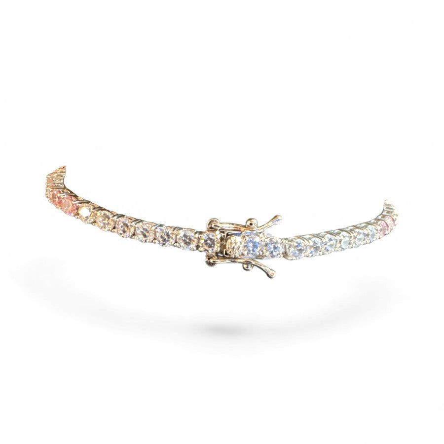 Sterling Silver Bracelet Red CZ Stone 3 mm 7" BRCZ106